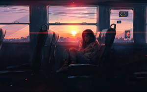 Alone On The Bus Comic Art Wallpaper