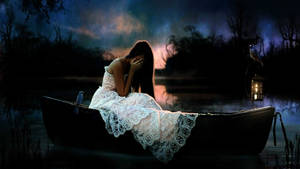 Alone Woman On A Boat Wallpaper