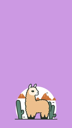 Alpaca Desert Illustration Purple Background Wallpaper