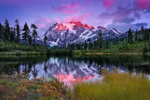 Alpenglow Mountain Reflection Wallpaper