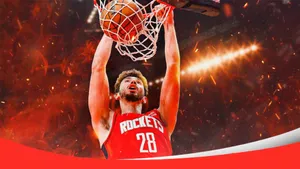 Alperen Sengun Rockets Dunk Fire Background Wallpaper