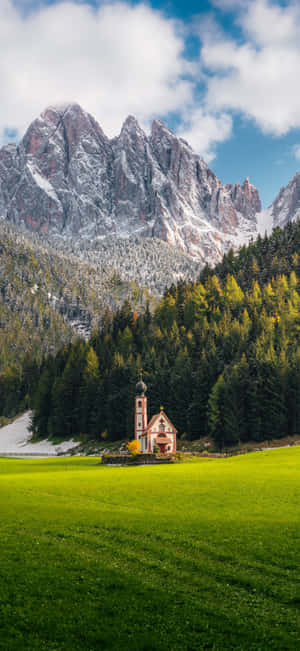 Alpine_ Church_ Mountain_ Backdrop Wallpaper