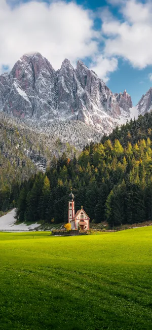 Alpine_ Church_ Mountain_ Backdrop Wallpaper