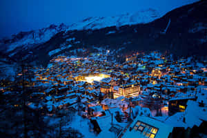 Alpine Town Twilight Glow Wallpaper