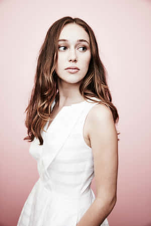 Alycia Debnam Carey White Dress Pink Backdrop Wallpaper