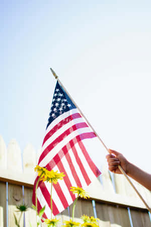 American Flag Sunlit Sky Wallpaper