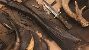 American Folk Art Running Deer Riffle Wallpaper