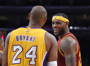 American Nba Players Lebron And Kobe Candid Shot Wallpaper