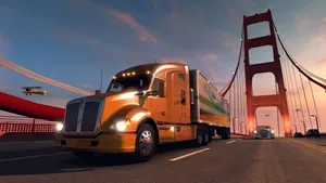 American Truck Simulator Passing A Bridge Wallpaper