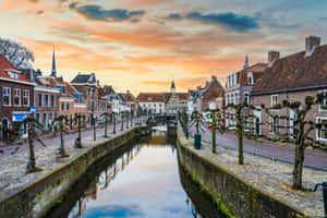 Amersfoort Historic City Canal Sunset Wallpaper