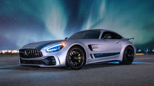 Amg Gt R Under Northern Lights Wallpaper