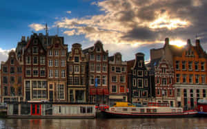 Amsterdam Canal Houses Sunset Wallpaper