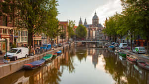 Amsterdam Canal Sunset Reflection Wallpaper