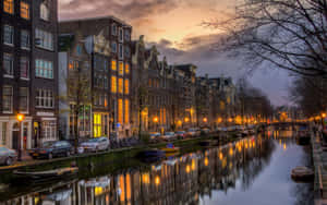 Amsterdam Canal Twilight Reflections Wallpaper