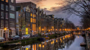 Amsterdam Canal Twilight Reflections Wallpaper