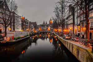 Amsterdam Canal Twilight Reflections Wallpaper