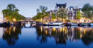 Amsterdam Canal Twilight Reflections Wallpaper