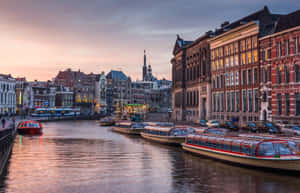 Amsterdam Canal Twilight Scenery Wallpaper