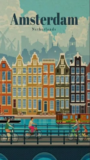 Amsterdam Netherlands Vintage Travel Poster Wallpaper