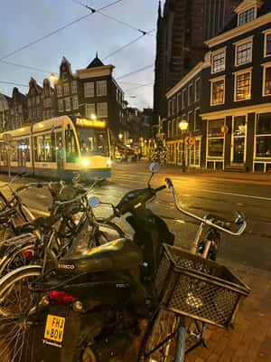 Amsterdam Night Street Scene Kymco Scooter Wallpaper