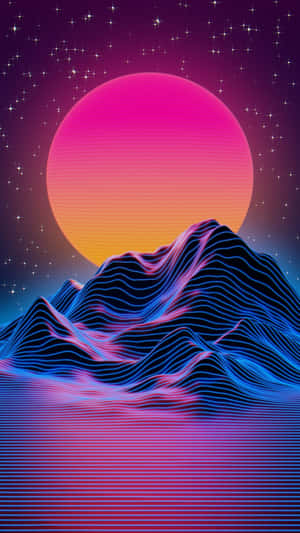 An Aesthetic Iphone With A Retro Vaporwave Style Wallpaper