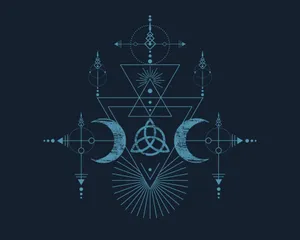 An Alchemist's Laboratory With Mysterious Symbols And Glassware Wallpaper