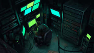 An Anime-style Boy Appears To Be Deep In Thought As He Uses His Computer. Wallpaper