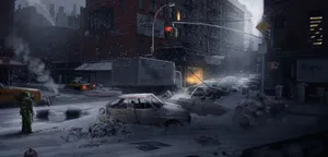 An Apocalyptic Nuclear Winter Landscape With Frozen Trees And Moody, Dark Skies. Wallpaper