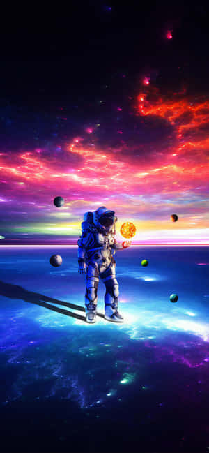 An Astronaut Is Standing In Space With Coins Wallpaper