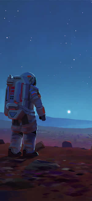 An Astronaut Is Standing On The Red Planet Wallpaper