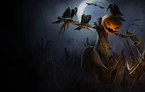 An Eerie Field Of Scarecrows Surveying An Autumnal Countryside. Wallpaper