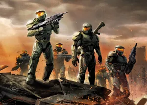 An Elite Squad Of Halo Spartans In Battle-ready Formation Wallpaper