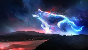 An Epic Battle Between Water And Fire Wolf Wallpaper