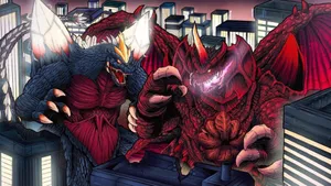 An Epic Confrontation Between Godzilla And Destoroyah Wallpaper