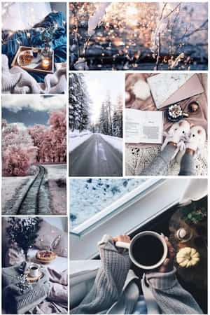 An Ethereal Winter Wonderland In The Form Of A Collage Wallpaper