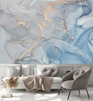 An Exclusive Light Blue Marble Surface Illuminated By A Golden Light Wallpaper