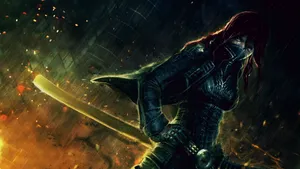 An Illustration Of A Samurai Warrior With Katana In Hand Wallpaper