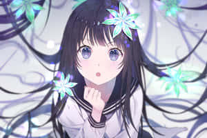 An Illustration Of An Anime Girl With Black Hair Wallpaper