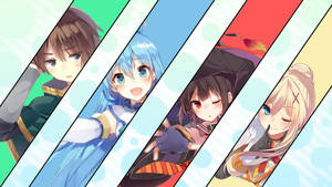 An Illustration Of The Eccentric Characters From The Anime Konosuba Wallpaper