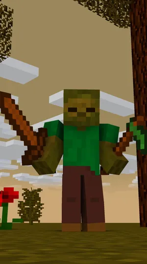 An Intense Encounter With A Minecraft Zombie Wallpaper