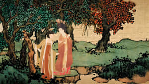 Ancient Chinese Garden Scene Wallpaper