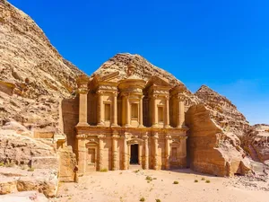 Ancient Monastery Facade In Petra Wallpaper