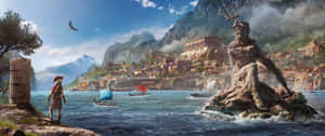 Ancient_ Mythical_ Harbor_ Scene Wallpaper