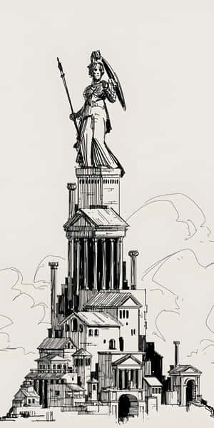 Ancient Statue Tower Sketch Wallpaper
