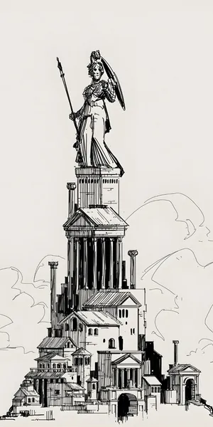 Ancient Statue Tower Sketch Wallpaper