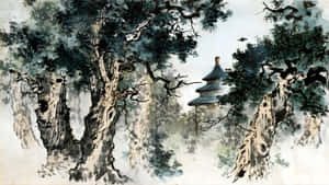 Ancient Trees And Temple Wallpaper