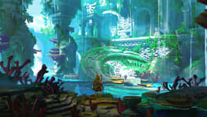 Ancient Underwater Temple Exploration Wallpaper