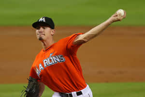 Andrew Heaney In Action During A Baseball Game Wallpaper