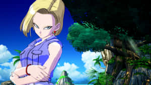 Android18 Power Stance Tropical Backdrop.jpg Wallpaper