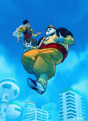 Androids Flight Over City Wallpaper